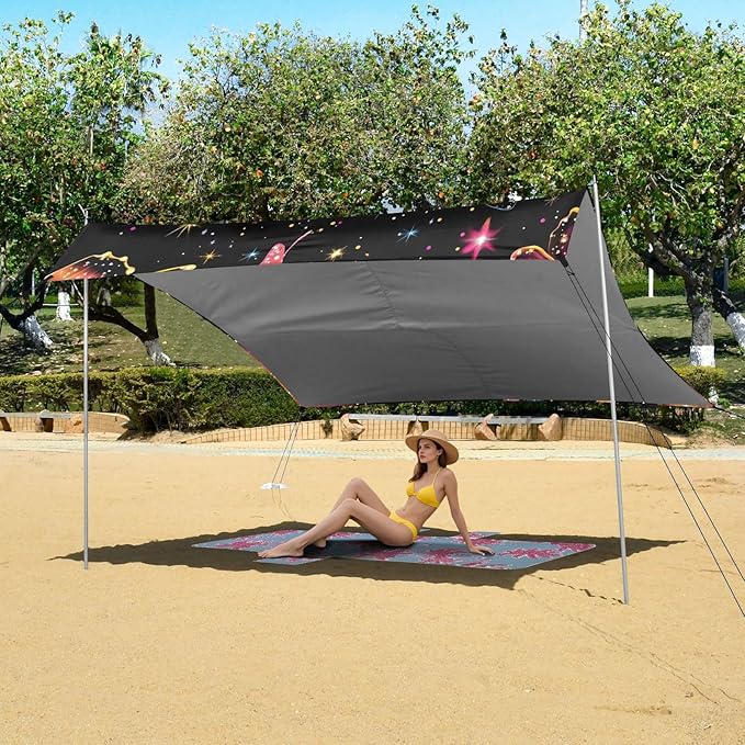 ALAZA Butterfly Colorful Pattern Beach Tent Sun Shelter Portable Canopy Sunshade for Outdoor Camping Picnics Backyard Fun 10x9 ft