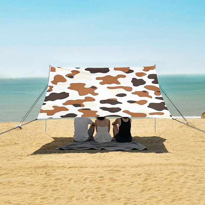 ALAZA Brown Black Cow Pattern Beach Tent Sun Shelter Portable Canopy Sunshade for Outdoor Camping Picnics Backyard Fun 10x9 ft