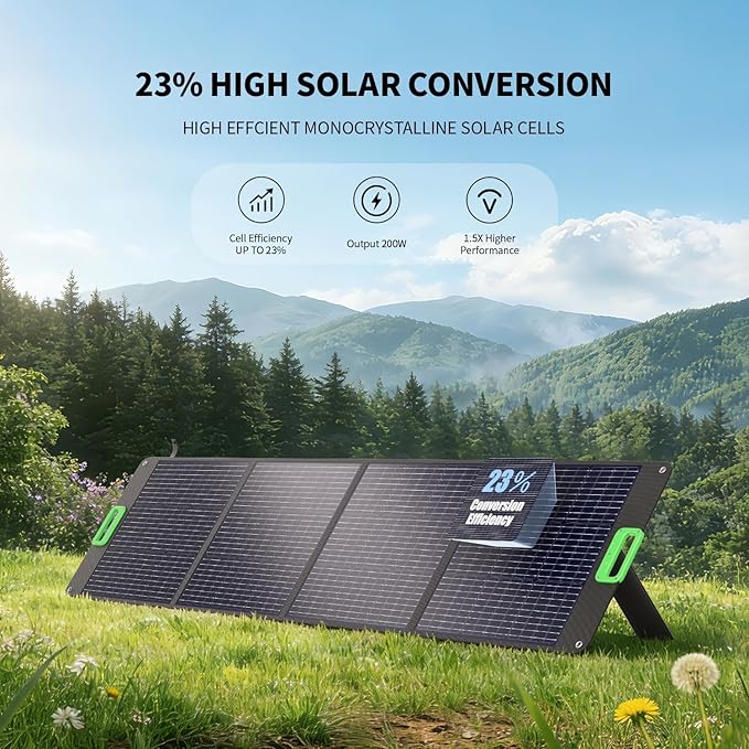 GRECELL 1200W Portable Power Statio with 200W Portable Solar Panel 23.5% High Efficiency Solar Panel 672Wh LiFePO4 Battery Solar Generator with 9 Output Ports for Outdoor Camping RV Travel