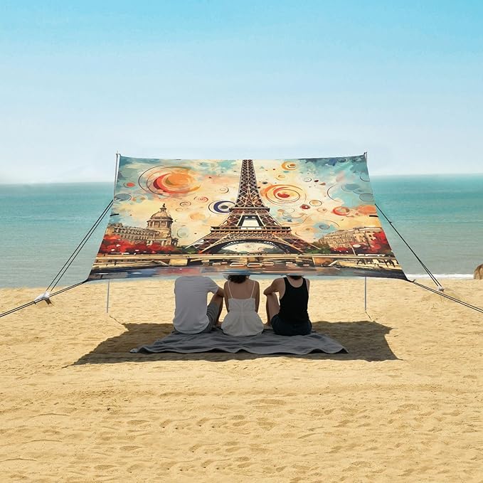 ALAZA Eiffel Tower Big Ben Famous Landmarks of Europe Beach Tent Sun Shelter Portable Canopy Sunshade for Outdoor Camping Picnics Backyard Fun 10x9 ft