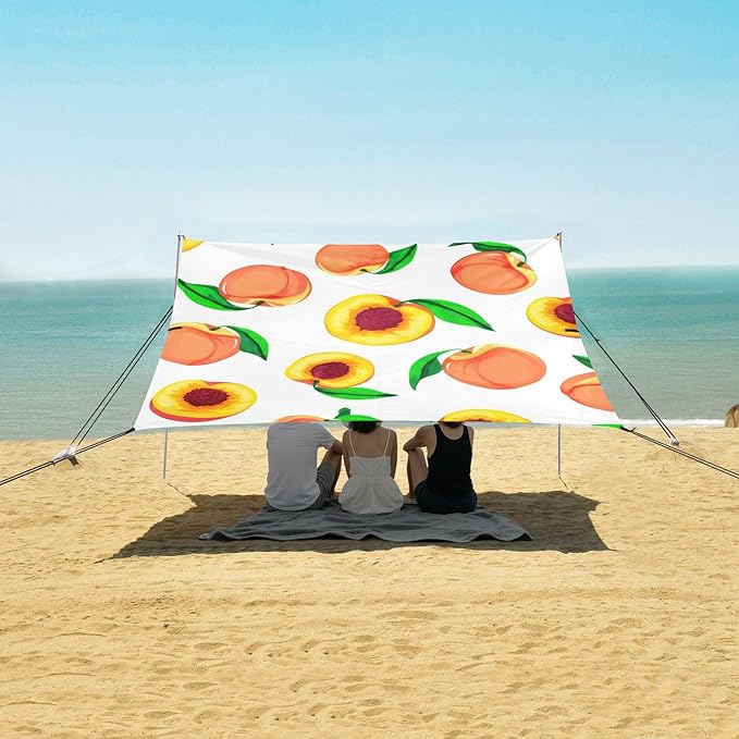 Beach Canopy with Windproof Ropes &amp Sandbags Beach Tent Sun Shade Sun Shelter for Camping Trips Fishing Backyard Fun or Picnics Peaches