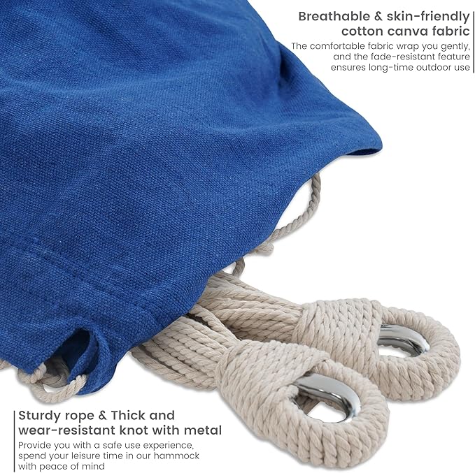 Lazy Daze Hammocks Double Hammock with 9ft Space-Saving Steel Stand Includes Portable Carrying Case 450 Pounds Capacity (Dark Blue)