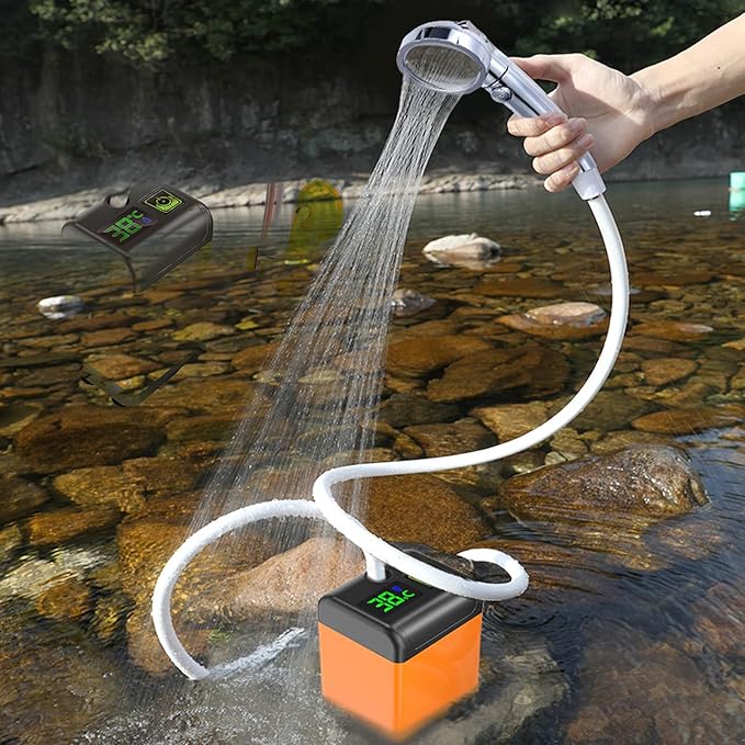 Camping Gear Portable Shower for Camping Outdoor Electric Shower Rechargeable Pumps with Digital Display Camping Shower Head Nozzle