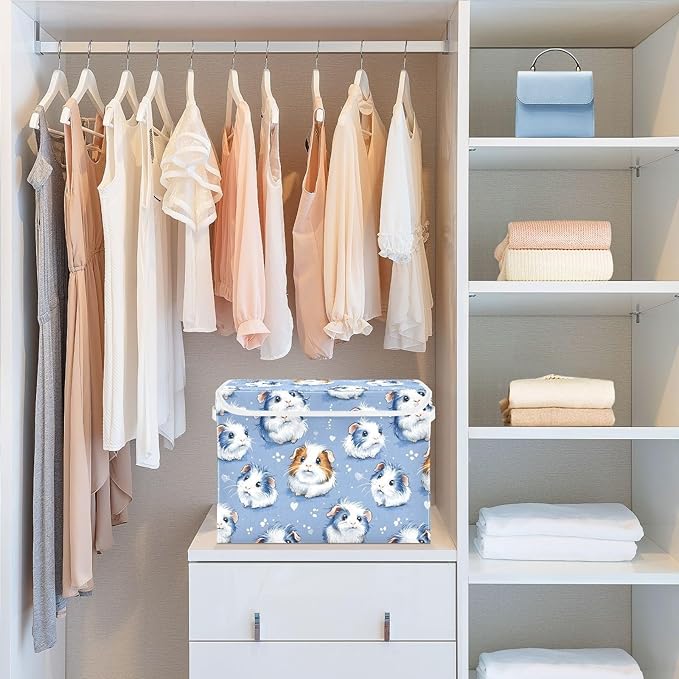 Storage Cube with Lid Blue Guinea Pigs Print 16.5×12.6×11.8 IN 1 Pack Collapsible Large Capacity Foldable Storage Basket Bin Organizer