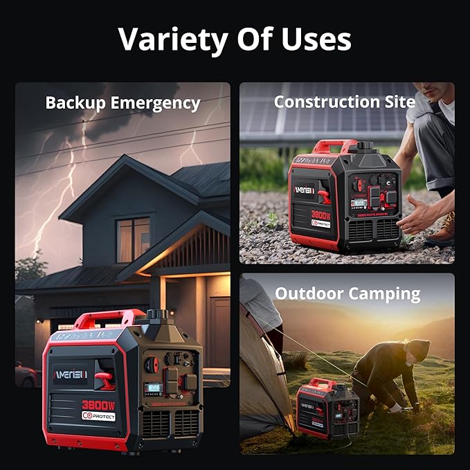 AMERISUN 3800W Portable Inverter Generator with CO Sensor Quiet and Lightweight Gas Generator for Camping Home Use RV Ready 30A Outlet EPA Compliant