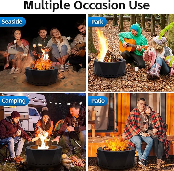 Smokeless Fire Pit Outdoor- 20 Inch Low Smoke Metal Fire Pits &amp Fireplaces for Outside with Carry Bag Smokeless Wood Stove for Camping Patio Backyard Garden Picnic-L
