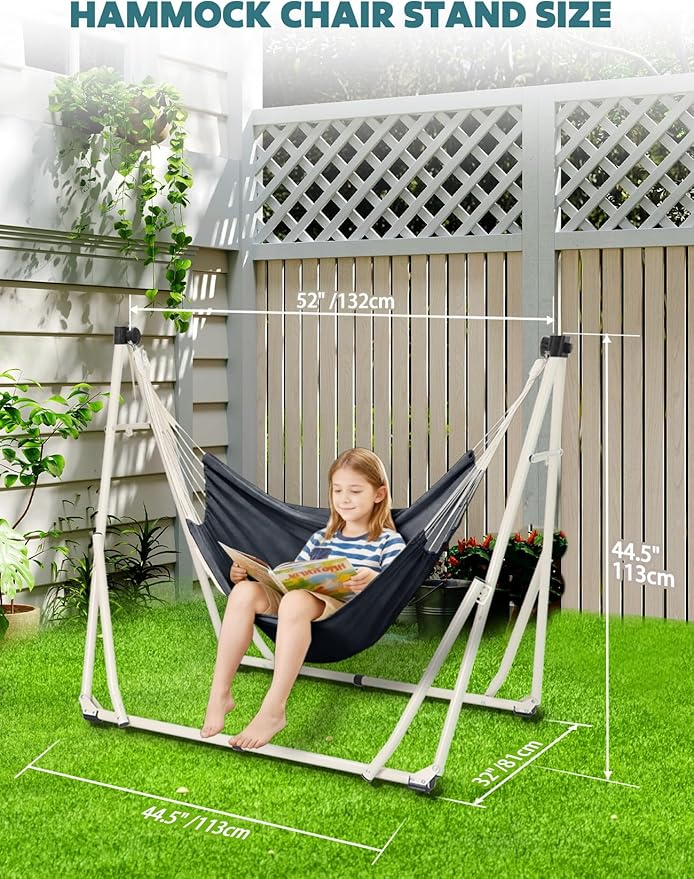 Anyoo 2 in 1 Hammock and Swinging Chair with Collapsible Steel Stand &amp Carrying CasePortable &amp AdjustableEasy Set Up for OutdoorIndoorPorch SwingPatioGardenCamping Trip