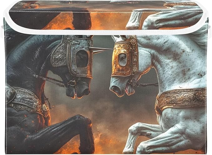 Storage Cube with Lid Horses Print 16.5×12.6×11.8 IN 1 Pack Collapsible Large Capacity Foldable Storage Basket Bin Organizer