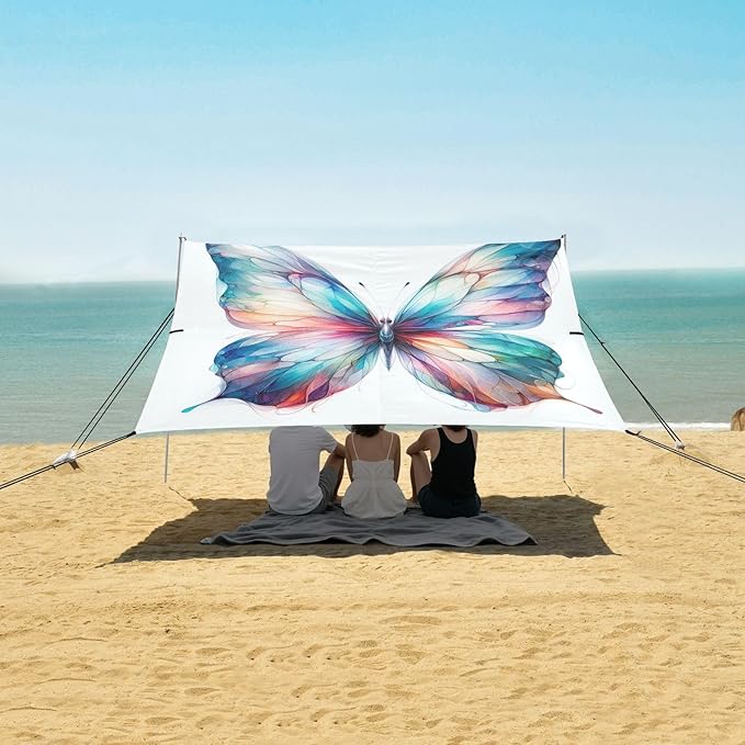 ALAZA Butterfly Watercolor Beach Tent Sun Shelter UPF50+ Protection Beach Shade Canopy w/ 4 Sandbags for Outdoor Camping Fishing Backyard Fun Picnic 10x9 ft