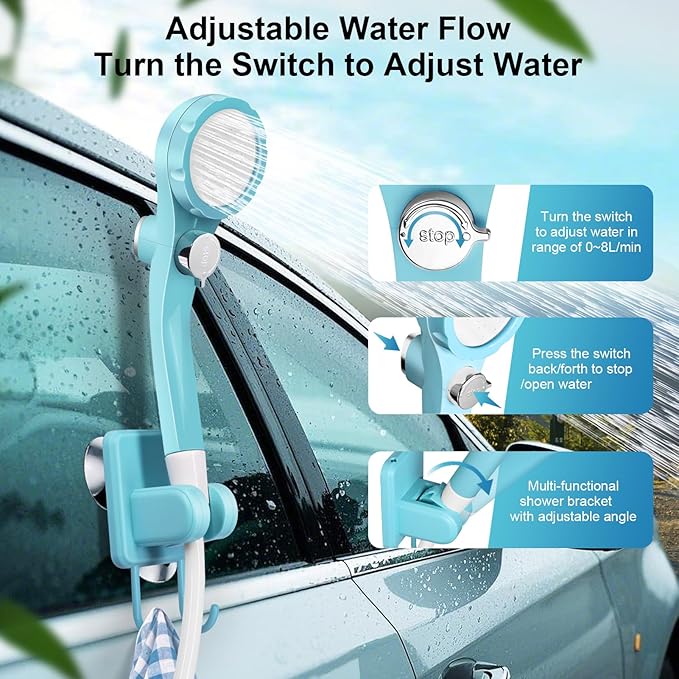 AUTOPkio Portable Camping Shower - Outdoor Camp Shower with Showerhead Sprayer &amp Rechargeable Battery Pump for Camping Travel Hiking Car Washing Pet Bath