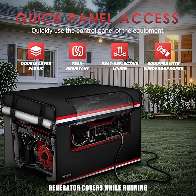 2025 Upgrade 900D+210D Heavy Duty Waterproof. Generator Covers while running. Transparent Viewable Window. 32''L×24''W×24''H. Top Ready To Add Fuel. Black.