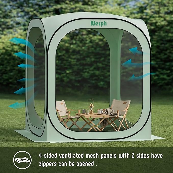 Werph 6x6 Pop Up Screen Tent Mosquito Net Gazebo UV Resistant Roof Waterproof Screen Canopy Quick Setup Outdoor Shelter for Backyard Patio Garden Picnic Camping and Events Green