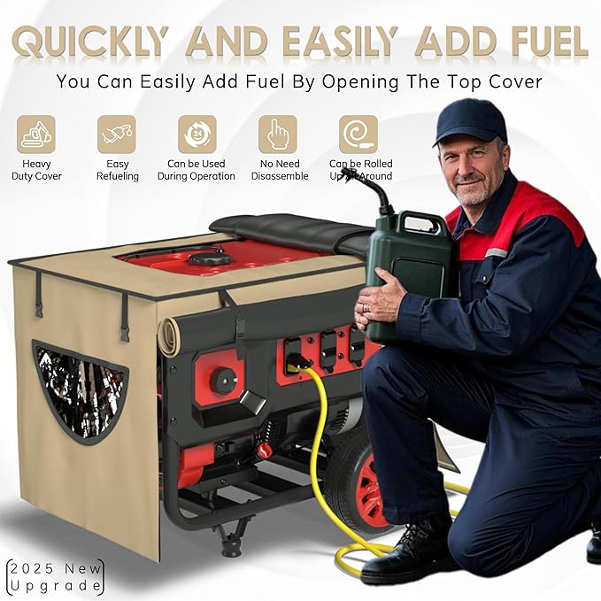 2025 Upgrade Generator Covers While Running 900D+210D Double Layer Production Heavy Duty Dustproof and Waterproof Generator Covers for 5000W-10000W Frame Generators khaki with Storage Bag