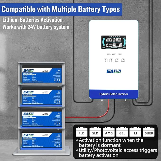 POWLAND 4000W Solar Hybrid Inverter Pure Sine Wave Inverter 24V to 110V/120V &amp Built-in 60A MPPT Controller Work with 24V Lead Acid/LiFePO4 for Homes RVs