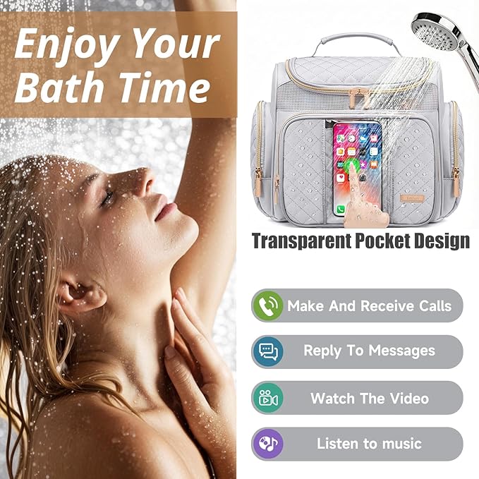Large Toiletry Bag for Women MenBathroom BagWater Resistant Shower BagMakeup BagPortable Shower Caddy for College DormHanging Travel Toiletry Bag with Transparent Waterproof Phone Pocket