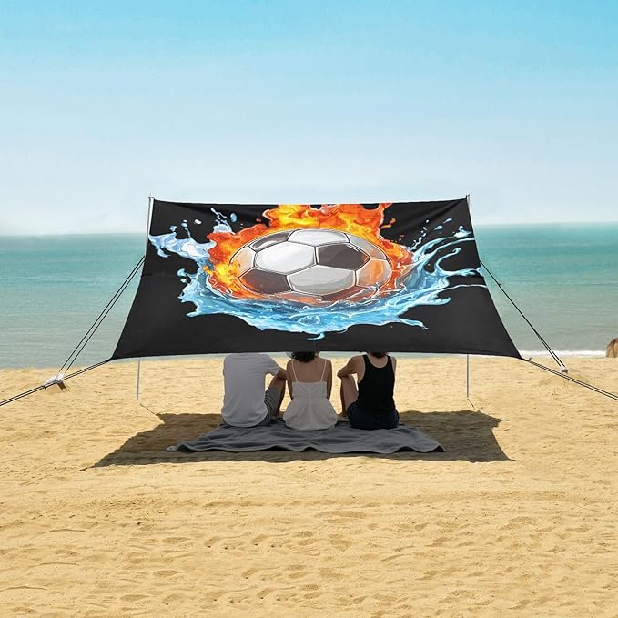 ALAZA Football Water and Fire Collide Beach Tent Sun Shelter Portable Canopy Sunshade for Outdoor Camping Picnics Backyard Fun 10x9 ft
