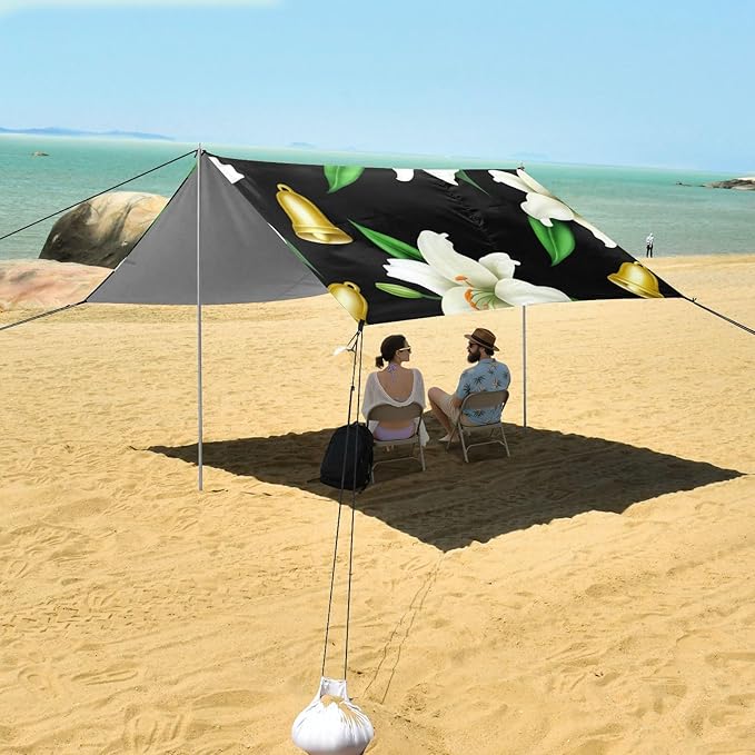 Beach Canopy with Windproof Ropes &amp Sandbags Beach Tent Sun Shade Sun Shelter for Camping Trips Fishing Backyard Fun or Picnics Lily