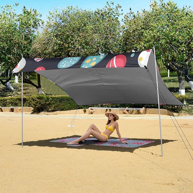 Watercolor Easter Eggs Beach Tent Sun Shelter Set UPF50+ UV Protection 10.5 x 9.19 FT Camping Shade Canopy with Sandbags Sand Anchors Carrying Bag and Others