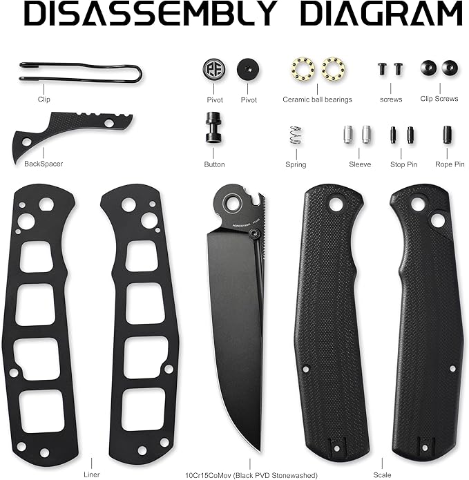 Petrified fish PFP14 Lis Folding Knife3.90 10Cr15CoMov Steel Black Stonewashed Blade G10 Handle Pocket Knife for Camping EDC Outdoor (Orange Black Stonewashed)