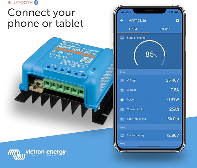 Victron Energy SmartSolar MPPT Solar Charge Controller (Bluetooth) - Charge Controllers for Solar Panels - 100V 20 amp 48-Volt