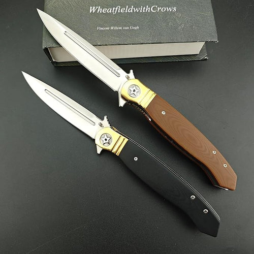 10 Large Finka-NKVD Flipper Opening Pocket KnifeFolding Knives with Clip and Liner Lock440C Blade and Brown G10 HandleEDC Tool for CampingHikingFishing (Brown)