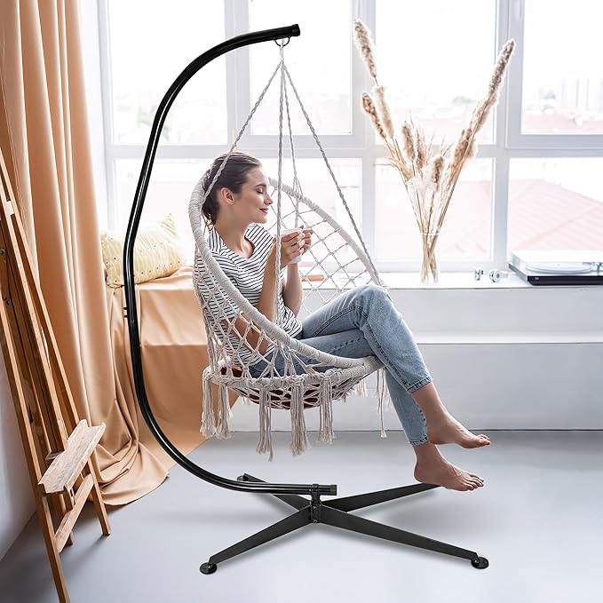 ZENY Hanging Chair Stand Hanging Hammock Stands Heavy Duty Steel C Stand Frame for Hanging Hammock Swing Chair Indoor Outdoor Stand Only