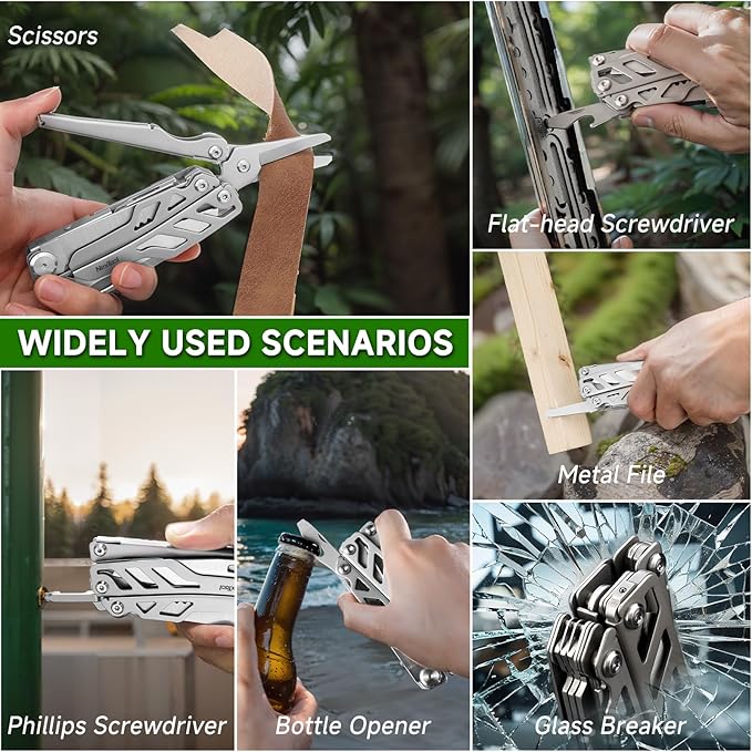 NexTool 14-in-1 Multi-Tool Stainless Steel Multitool Pliers with 80Cr14Mov Pocket Knife 2 Safety Locks and Huge Scissors EDC Multitool Utility Tool for Camping Outdoor Activities (Flagship Max)