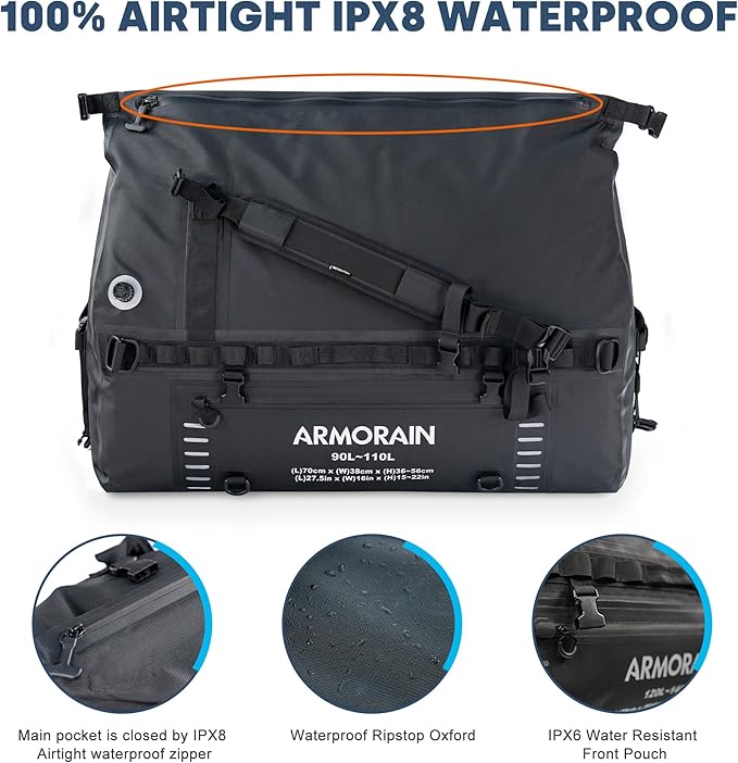 90L-110L large Capacity Airtight Waterproof Travel Dry BagEquipped with Durable Inflatable Shoulder Straps and Handles Suitable for Diving Equipment Motorcycles Rowing Kayaking Camping