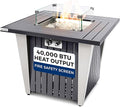 SereneLife Outdoor Propane Fire Pit Table 50000 BTU Square Fire Table with Stainless Steel Lid Durable Legs Adjustable Flame Weather Cover Perfect for Patio &amp Garden 31.5” x 31.5” x 24.8”