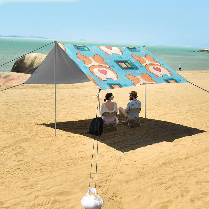 ALAZA Corgi Game Console Pattern Beach Tent Sun Shelter Portable Canopy Sunshade for Outdoor Camping Picnics Backyard Fun 10x9 ft