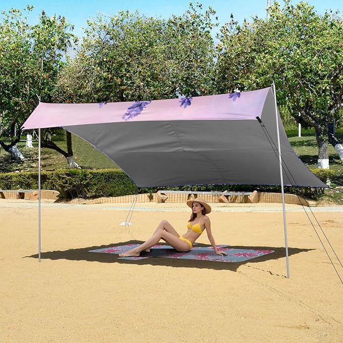 ALAZA Retro Lavender Art Beach Tent Sun Shelter Portable Canopy Sunshade for Outdoor Camping Picnics Backyard Fun 10x9 ft
