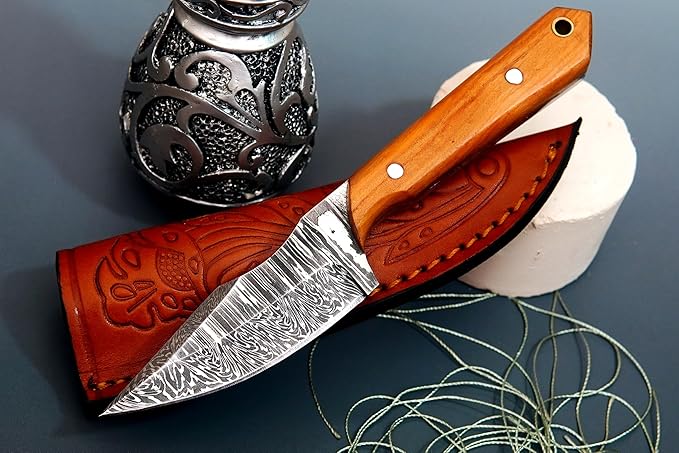 Fixed Blade Hunting Knives with Sheath | High Carbon Steel Outdoor Knife with Rosewood Handle | Tracker Camping Knife for Bushcraft Hiking &amp Adventure | With Handmade Belt (Brown Handle)
