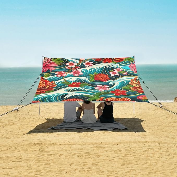 Beach Canopy with Windproof Ropes &amp Sandbags Beach Tent Sun Shade Sun Shelter for Camping Trips Fishing Backyard Fun or Picnics Landscape