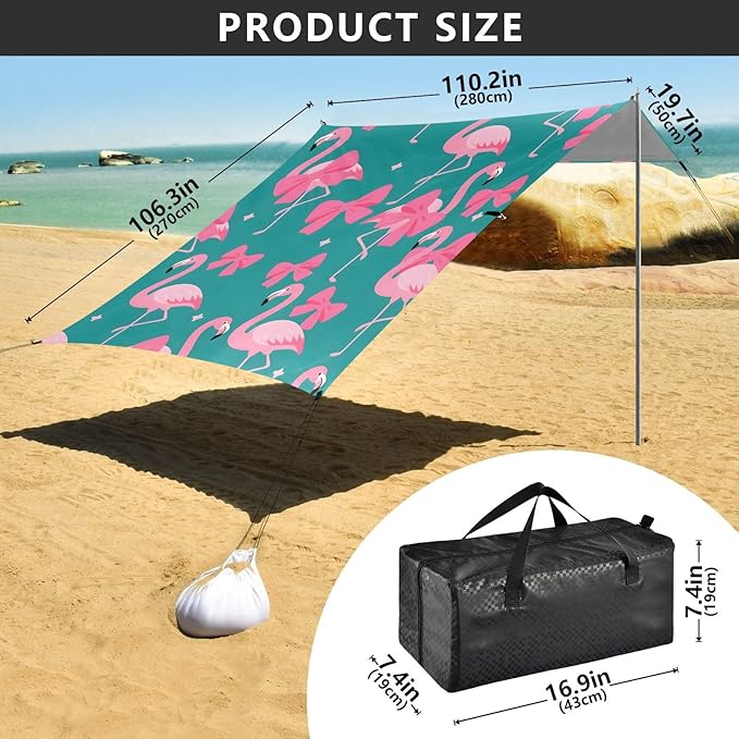 ALAZA Flamingo Bow Pattern Beach Tent Sun Shelter Portable Canopy Sunshade for Outdoor Camping Picnics Backyard Fun 10x9 ft