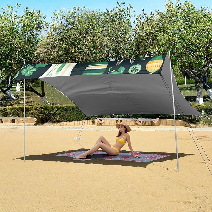 ALAZA St.Patrick's Day Clover Flower Elements Beach Tent Sun Shelter Portable Canopy Sunshade for Outdoor Camping Picnics Backyard Fun 10x9 ft