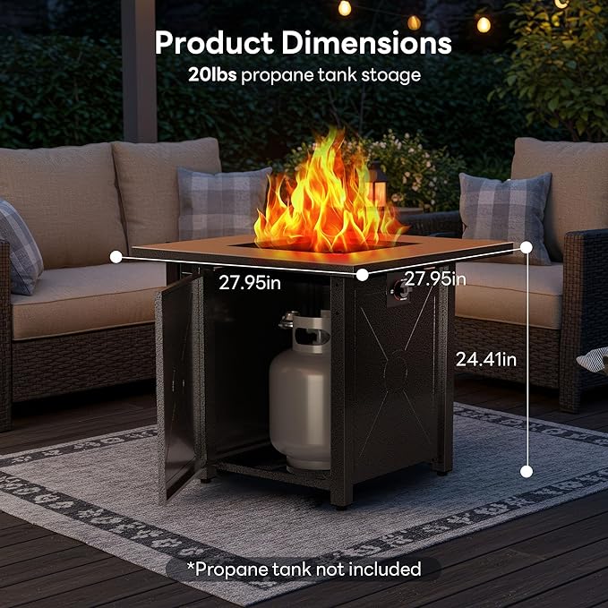 Electactic 28 Inch Propane Fire Pit 3-in-1 Multi-Use Outdoor Fire Pit Table 50000 BTU Steel Gas Fire Pit with Lid &amp Lava Rock Add Warmth and Ambience for Patio Deck Garden Outdoor Gatherings