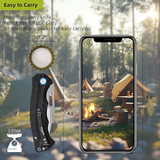 ALBATROSS Classic EDC Gift Satin Blade Ultra-Light Knife 2oz D2 Steel G10 Handle Liner Lock Thumb Hole Ergonomic Gift Box for Valentine‘s Day Birthday