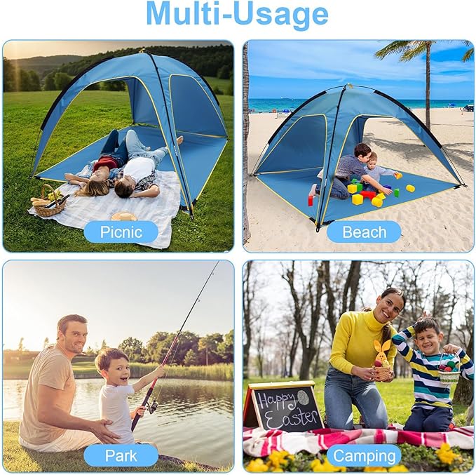 Beach Tent Sun Shelter for 4-6 Person Portable UPF 50+ UV Protection Sun Shade Shelter Easy Setup Waterproof Beach Shade Canopy with with Carrying Bag Lightweight Outdoor Tent