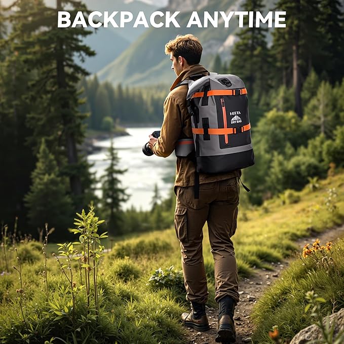 HEETA Dry Bags Waterproof Backpack 40L for Men &amp Women Roll Top Heavy Duty Cushioned Hiking Backpack for Kayaking Boating Paddle Boarding Fishing Travel Camping Beach Vacation Cruise Ship Essenti