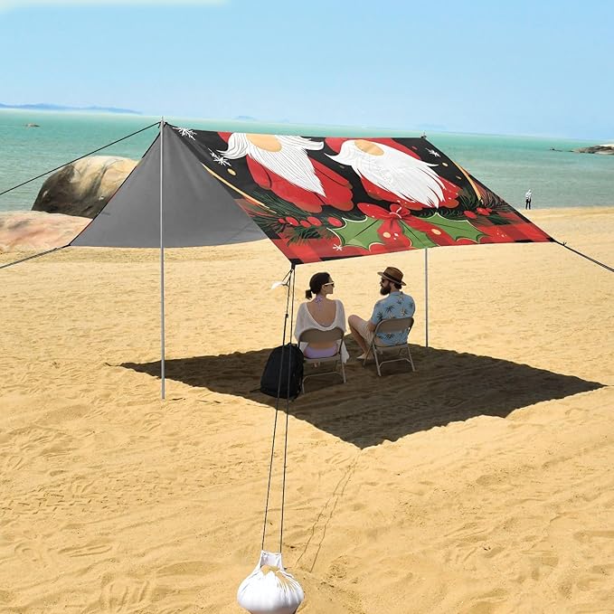 ALAZA Christmas Gnomes Beach Tent Sun Shelter Portable Canopy Sunshade for Outdoor Camping Picnics Backyard Fun 10x9 ft