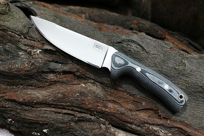 GCS Handmade D2 Steel Hunting Knife with Black And White Micarta Handle Full Tang Blade and Leather Sheath for Hunting Hunting Camping Survival EDC-GCS 953