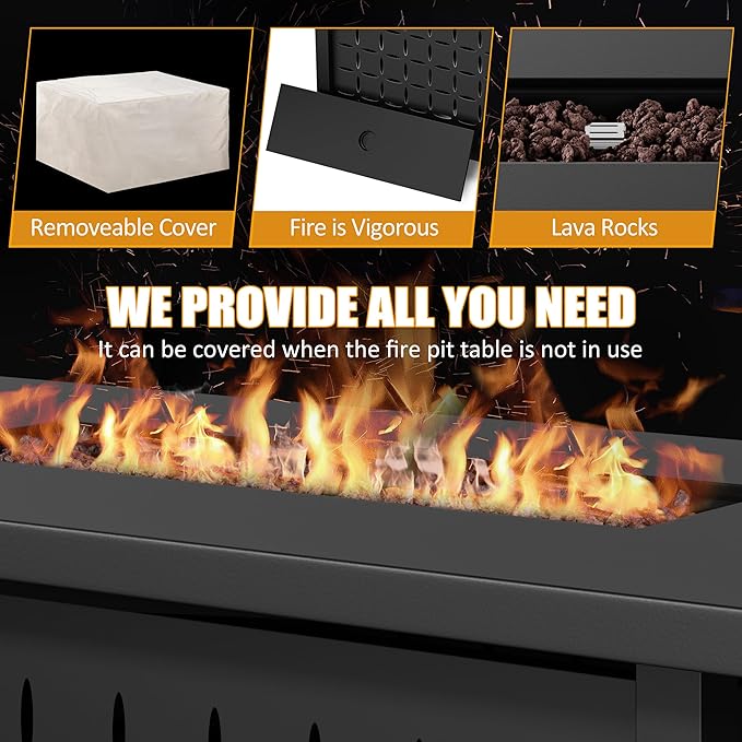 43in Propane Fire Pit Table Outdoor Gas Fire Pit for Patio 50000 BTU with Lava Rocks Waterproof Cover and Lid Perfect for Cozy Gatherings &amp Relaxing Outdoor Parties