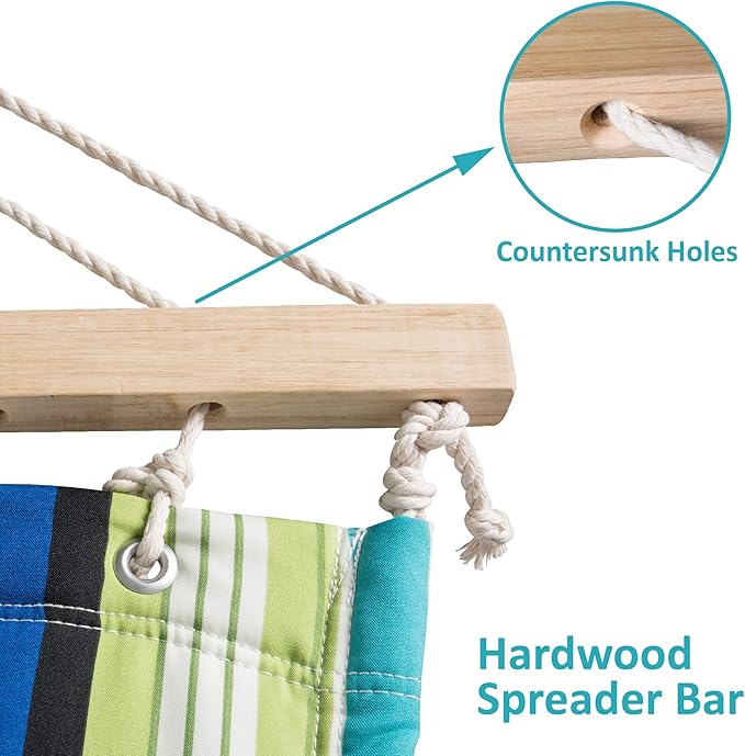 SUNCREAT Hammock with Stand 2 Person Heavy Duty Freestanding Hammock with Spreader Bar Soft Pillow Green Stripes