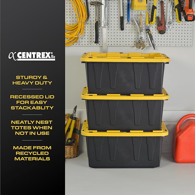 BLACK &amp YELLOW 17-Gallon Heavy Duty Storage Bins with Lids Stackable Plastic Storage Bins with Weather-Resistant Design Home Organization 2 Pack (12.5H x 18W x 26.9D)