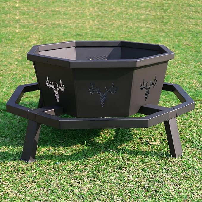 BOINN 35 Inch Octagonal Outdoor Fire PitFire Pits for Outside Wood Burning Fire PitFirepitFirepits for OutsideCampingBackyardPatioBonfireGardenPorchBlack
