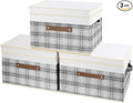 TYEERS Collapsible Storage Bins with Lids Patchwork Design Washable Fabric Storage Boxes 14.9x9.8x9.8 inches 3 Pack Gray