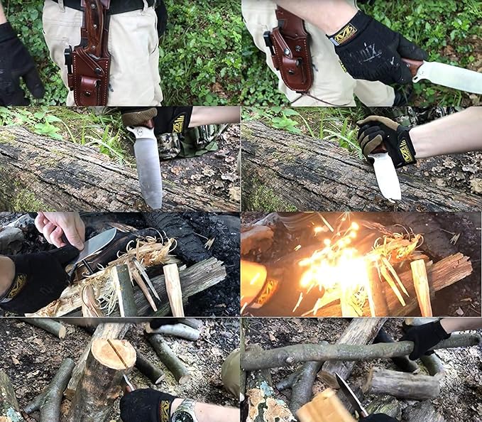 JEO-TEC Nº7 Full Tang Knife for Bushcraft Survival Hunting Camping Fishing 10.25 Overall Length BÖHLER N690C Stainless Steel Leather Sheath Sharpener Stone &amp Firesteel - Handmade