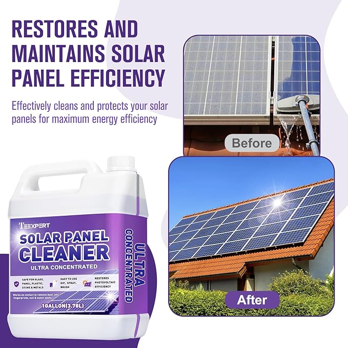 Teexpert Solar Panel Cleaner (1Gallon Makes 600 Gallons) Ultra Concentrated Glass &amp Solar Panel Cleaning Pro Quick Dry Streak-Free Remove Dirt Dust Droppings Fingerprints Oils &amp Water Sp