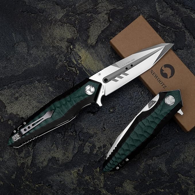 folding pocket knife with 4in d2 tool steel bladeliner lock g10 handleedc camping hunting knives with clip for men and women (green)