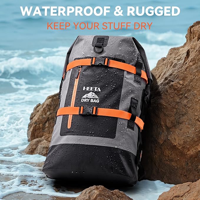 HEETA Dry Bags Waterproof Backpack 40L for Men &amp Women Roll Top Heavy Duty Cushioned Hiking Backpack for Kayaking Boating Paddle Boarding Fishing Travel Camping Beach Vacation Cruise Ship Essenti